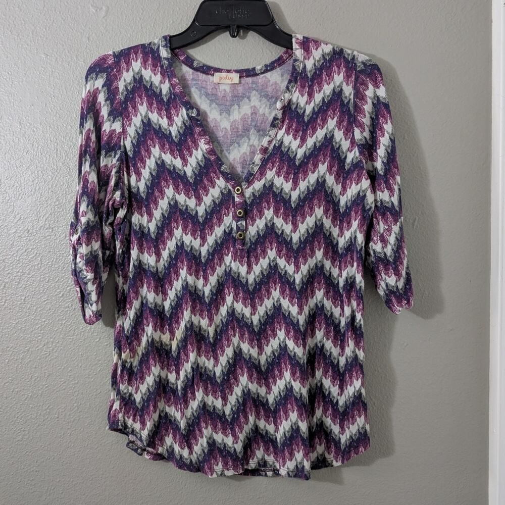 Pixley Purple and White Chevron Blouse 3/4 Sleeve Top